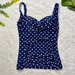 Bond-Eye Australia Polka Dot Sweetheart Top Ruched Tankini Top In Navy and White